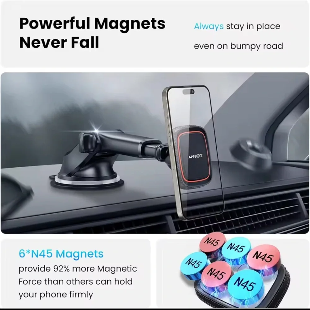 Magnetic Suction Cup Phone Mount Plus for Car (Black) — Apps2Car - Picture 13 of 16